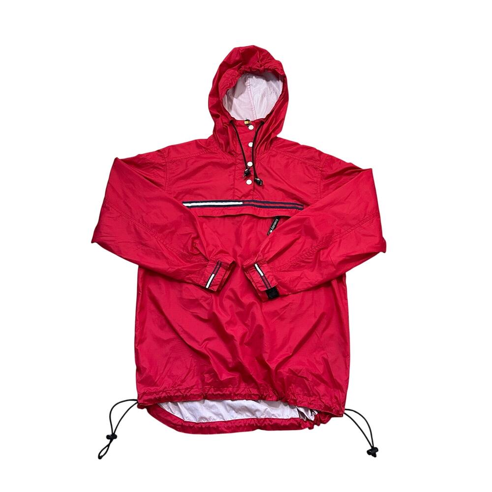 Vintage Tommy Hilfiger Red Anorak Windbreaker XS 90s Half Zip Flag Logo Jacket